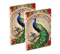 Amooorous A5 size Vintage Peacock in The Victorian Style wide ruled notebook 8.3" x 5.7", sturdy subject college ruled spiral 60 sheets for school&office 2 pack