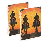 Amooorous A5 size Western Cowboy Wild West Brown bound notebooks 8.3" x 5.7", hard cover school supplies for college 60 sheets for working&classroom 2 pack