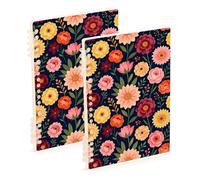 Amooorous A5 size Western Pioneer Country Floral Bouquet Pattern Rose and Navy_00001_00001 college notebook 8.3" x 5.7", sturdy subject notebooks college ruled 60 sheets for travel&writing 2 pack