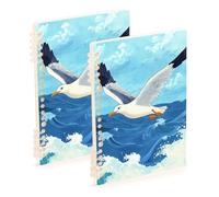Amooorous A5 size White Gull Flying over The Sea subject notebook 8.3" x 5.7", hard cover subject spiral notebook college 60 sheets for school&office 2 pack