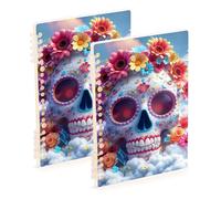 Amooorous A5 size White Of The Dead Flower Skull composition notebooks 8.3" x 5.7", hard cover school supplies for college 60 sheets for working&classroom 2 pack