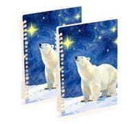 Amooorous A5 size White Polar Bears under The Stars spiral notebooks college 8.3" x 5.7", wire-bound subject spiral notebook wide 60 sheets for working&classroom 2 pack