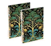 Amooorous A5 size William Morris Green Life Tree ruled notebook 8.3" x 5.7", wear-resistant subject spiral notebook college 60 sheets for school&office 2 pack