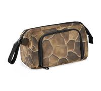 Amooorous Animal Buffalo Skin Leather Texture Khaki Pencil Cases Large Capacity Organized Pencil Case with Handle for Teen School Supply