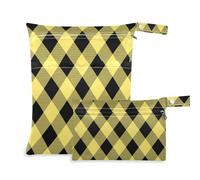 Amooorous Argyle Buffalo Plaid Check Tartan Scotland Yellow Black reusable wet dry bag 2 Pack wet bag for swimsuit with handles for beach, daycare