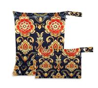Amooorous Asian Style Elegant Gold Floral Pattern mess-proof clothes bag 2 Pack travel essentials for baby with handles for gym, bathing