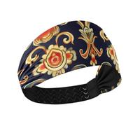 Amooorous Asian Style Elegant Gold Floral Pattern no slip sports headband Stretchy sweat band for women for Daily use Daily use hiking cinta para el cabello