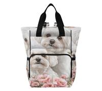Amooorous Baby Diaper Bag Backpack Baby Essentials Diapers Bag Cartoon Cute Mighty Maltese Dogs White Pink Rose