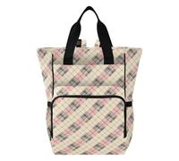 Amooorous Baby Diaper Bag Backpack Travel Backpack for Baby Girl/Boy Childish Tartan Check Pattern Rosy Beige