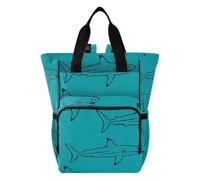Amooorous Baby Diaper Bag diaper backpack Black Shark Turquoise Wave | Multifunctional,with Insulated Pockets and Stroller Straps，Newborns Essentials