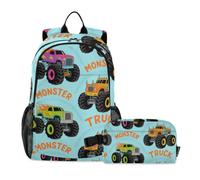 Amooorous Backpack And Lunch Box For Boys Colorful Cartoon monsters Truck age 8-10 years old