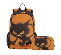 Amooorous Backpack And Lunchbox Set Orange Angry Cat Cartoon Anime 7-10