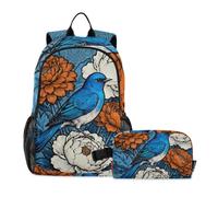 Amooorous Backpack And Lunchbox Set Retro Flower Bird Blue 7-10 | Backpack For Girls