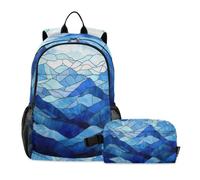 Amooorous Backpack And Lunchbox Set Stained Glass Blue Waves Ocean 7-10