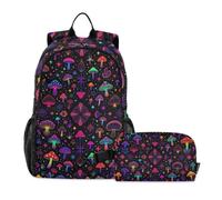 Amooorous Backpack For Boys With Lunch Box Neon Psychedelic Mushroom & Skull Seamless Pattern age 8-10 years old
