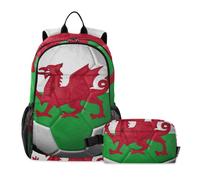 Amooorous Backpack For School And Lunch Bag Soccer Ball Wales Flag Vintage Welsh Dragon Football Gift age 8-10 years old