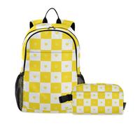Amooorous Backpack For School With Lunch Bag Buffalo Plaid Check Gold White Heart age 8-10 years old