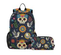 Amooorous Backpack For School With Lunch Bag Day Of The Dead Sugar Skull Floral Seamless Pattern 7-10