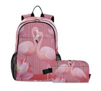 Amooorous Backpack For School With Lunch Bag Funny Striped Flamingo Water Lily Pink 7-10