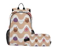 Amooorous Backpack With Lunch Bag Pinecone Fig Fruit Brown Stripe 7-10