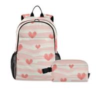 Amooorous Backpack With Lunch Box Boys Blush Striped Red Hearts 9-10 years