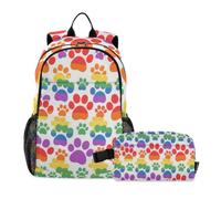 Amooorous Backpack With Lunch Box Boys Colorful Dog Footprints 7-10