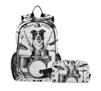 Amooorous Backpack With Lunch Box Boys Drummer's Border Collie 10-12