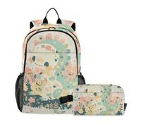 Amooorous Backpack With Lunch Box For Boys Cartoon Baby Dinosaur Childlike Doodle Style Pastel Colors 7-10