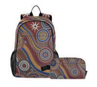 Amooorous Backpack With Lunchbox For Boys Bohemian Aboriginal Dot Art Inspired Pattern age 8-10 years old