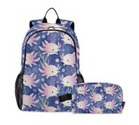 Amooorous Backpack With Lunchbox For Boys Cute Watercolor Axolotl Seamless Pattern age 8-10 years old