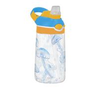 Amooorous Beauty Moon Jellyfish Blue Water Bottle with Handle Leak Proof Tritan Plastic Water Bottle for Gym, Travel, Home, School, Office Botella de agua
