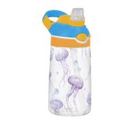 Amooorous Beauty Moon Jellyfish Purple Water Bottle Kids with Silicone Straw Wide Mouth Leakproof Travel Cup for Hiking, Travel, Running or Fitness botellas para agua termica
