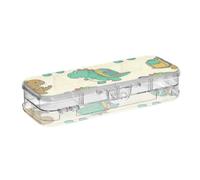 Amooorous Beige Cartoon Cute Dinosaur Silhouette Designed Plastic Pencil Box Clear 2 Layer Hard Pens Case Boxes For Stationery Supplies With Lid