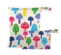 Amooorous Beige Cartoon Mushroom Silhouette washable bag for swimsuit 2 Pack travel essentials for flying with handles for yoga, gym