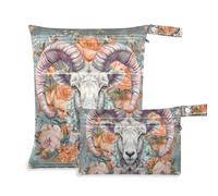 Amooorous Bighorn Sheep Flower Floral washable waterproof dry bag 2 Pack travel essentials for flying with handles for baby diapers, yoga