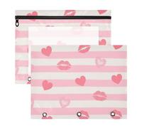 Amooorous Binder Pencil poucheses Adorable Plastic File Folder for 3 Rings Binder 2 Pack Teacher College Supplies Pink White Stripes Heart Lip Love
