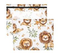 Amooorous Binder Pencil poucheses Portable 3 Hole Pocket for A4 Paper Letter 2 Pack Students School Supplies Cartoon Cute Orange Lion
