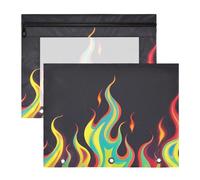 Amooorous Binder Portable Storage Bag for 3 Rings Binder 2 Pack Students Classroom Supplies Black Fluorescent Cool Flame Color