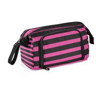 Amooorous Black and Pink Rule Lines Pencil Box Large Capacity Large Pencil Bag with Handle for Kids Elementary