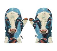 Amooorous Black and White Cartoon Oil Painting Of A Cow cute water proof mittens gloves winter waterproof guantes de invierno para ninos S 2-4