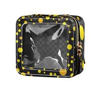 Amooorous Black Background with Lots Of Yellow Dots Clear Makeup Organizer Bag Toiletry Bag with Zipper Skin Care Bag for Flying, Black background with lots of yellow dots, One Size
