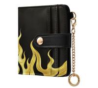 Amooorous Black Fluorescent Cool Flame Gold Convenient Women's Folding Wallet with Card Slots PU Leather Wallet with Card Slots for Women