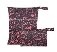 Amooorous Blue and Black Valentine Romantic Love reusable baby wet bag 2 Pack travel essentials for babies with handles for yoga, daycare