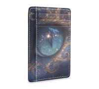 Amooorous Blue and Gold Mysterious Tribal Cat Leather Slim Wallet with Money Clip RFID Blocking Money Clip with Card Holder for Men&Women carteras para Mujer