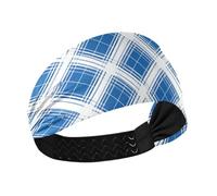 Amooorous Blue and White Check Moisture Wicking yoga headband Elastic sweatband for Volleyball washing face tennis bandas para el cabello de mujer