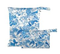 Amooorous Blue and White Crane Flower zippered dirty clothes bag 2 Pack travel essentials for babies with handles for bathing, gym
