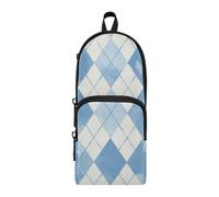 Amooorous Blue and White Dream Grid Nylon 3 Compartments Large Pencil Case Pencil Bag Large Capacity Pencil Cases Stationery Bag for Girls High School 1600ml