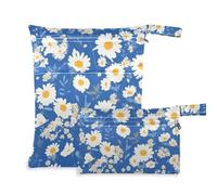 Amooorous Blue and White Lovely Daisy reusable bag for swimming 2 Pack wet bag for swimsuit with handles for daycare, travel