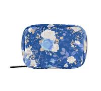 Amooorous Blue and White Romantic Valentine Flowers medicine bag for traveling with Detachable Compartments portable pill cases organizers for purse