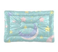 Amooorous Blue and Yellow Cartoon Stars and Moon Washable Dog Sleeping Mattress Soft Comfortable Anti-Slip Bottom Kennel Pad for Medium/Large Dogs 36" x 24"